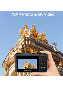 Milatech Digital Camera, 5K Vlogging Camera, Kids Camera 75MP Point and Shoot Digital Cameras with 64GB TF Card, 18X Zoom, For Kids Boys Girls (Black)  - Image 2