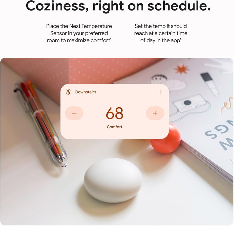 Google مستشعر درجة الحرارة من جوجل ناست (الجيل الثاني) - مستشعر راحة الغرفة مع جدولة - خزف، أبيض - Image 5