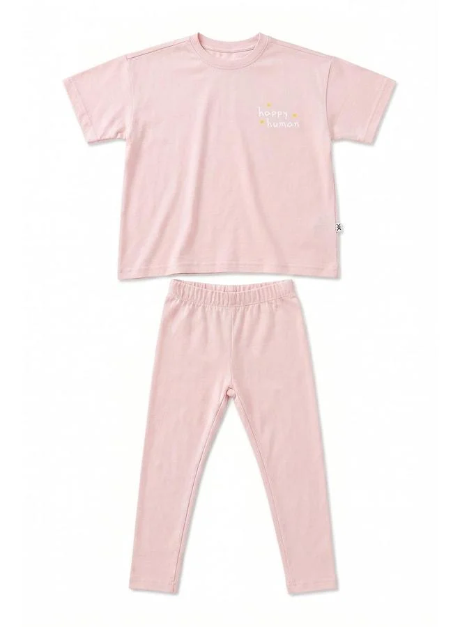 Perendi Girl's Happy Human Printed Leggings Set.