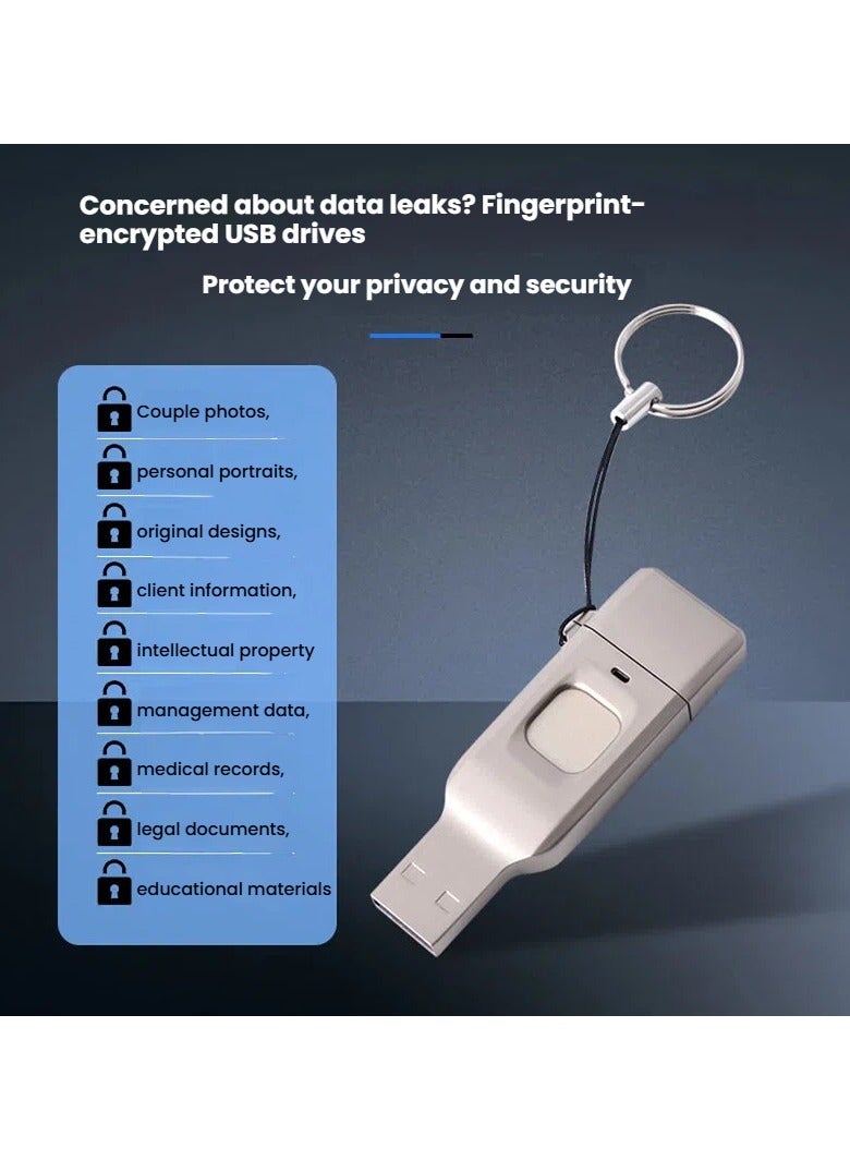 محرك أقراص USB مشفر ببصمة الإصبع سعة 128 جيجابايت - واجهة مزدوجة من النوع C/USB للاستخدام مع الهواتف المحمولة وأجهزة الكمبيوتر سعة عالية وسرعة نقل عالية حماية أمن البيانات محرك أقراص تخزين رقمي - Image 3