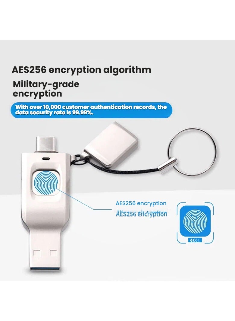 محرك أقراص USB مشفر ببصمة الإصبع سعة 128 جيجابايت - واجهة مزدوجة من النوع C/USB للاستخدام مع الهواتف المحمولة وأجهزة الكمبيوتر سعة عالية وسرعة نقل عالية حماية أمن البيانات محرك أقراص تخزين رقمي - Image 4