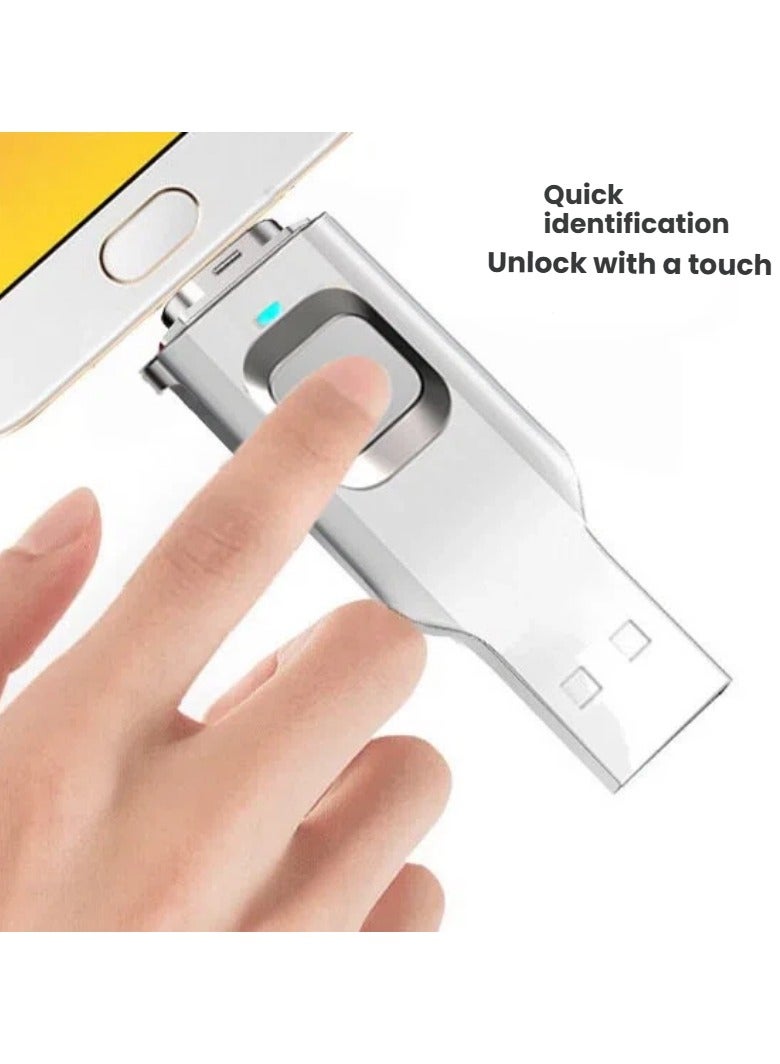 محرك أقراص USB مشفر ببصمة الإصبع سعة 128 جيجابايت - واجهة مزدوجة من النوع C/USB للاستخدام مع الهواتف المحمولة وأجهزة الكمبيوتر سعة عالية وسرعة نقل عالية حماية أمن البيانات محرك أقراص تخزين رقمي - Image 2