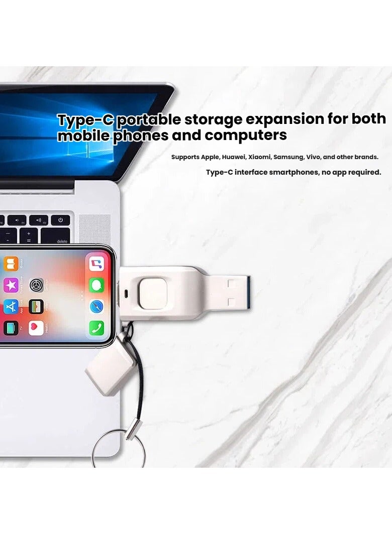 محرك أقراص USB مشفر ببصمة الإصبع سعة 128 جيجابايت - واجهة مزدوجة من النوع C/USB للاستخدام مع الهواتف المحمولة وأجهزة الكمبيوتر سعة عالية وسرعة نقل عالية حماية أمن البيانات محرك أقراص تخزين رقمي - Image 5