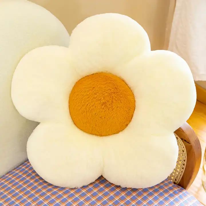 VAISHNO Vaishno FlowerShaped Pillow Cushion Flower Throw Pillow Soft Seating Girls Plush Pillow Floor Pillowfor Home Decorative Seating Cushionfor Kids Room Bedrooma Set of 1 Size 35 Cm Cream - Image 1