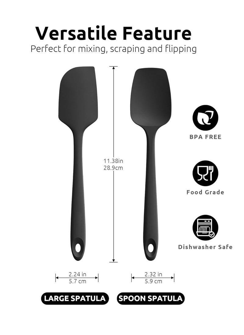 Oasisgalore Flat Spatula & Spoon Spatula: Heat Resistant Silicone Bowl Scraper Flexible Rubber Kitchen Cooking Mixing Utensil with Non-Stick Surface (Set of 2, Black)  - Image 2