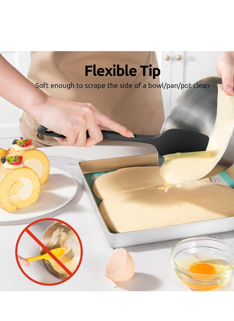 Oasisgalore Flat Spatula & Spoon Spatula: Heat Resistant Silicone Bowl Scraper Flexible Rubber Kitchen Cooking Mixing Utensil with Non-Stick Surface (Set of 2, Black)  - Image 4