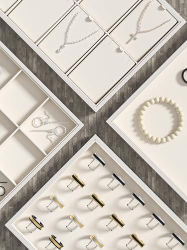 Ausalivan Drawer Jewelry Organizers And Storage,Velvet Bracelet And Ring Display Small Tray,Dresser Jewelry Drawer Organizer Inserts Containers,Earring And Necklace Holder Box (Beige Blank Trays) - Image 5