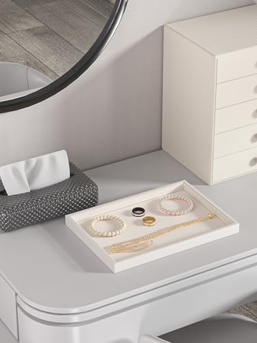 Ausalivan Drawer Jewelry Organizers And Storage,Velvet Bracelet And Ring Display Small Tray,Dresser Jewelry Drawer Organizer Inserts Containers,Earring And Necklace Holder Box (Beige Blank Trays) - Image 2