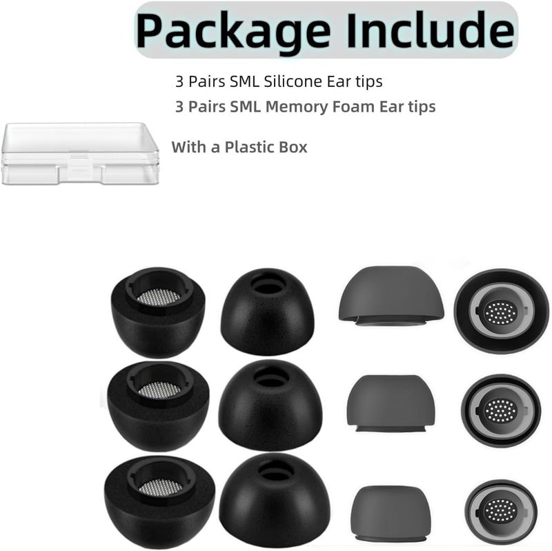 أطراف أذن لسماعات Samsung Galaxy Buds4 Pro/Buds3 Pro (تناسب علبة الشحن)، أطراف بديلة مريحة للغاية وعازلة للضوضاء لسماعات Galaxy Buds Pro 4/Buds Pro 3 (رغوة سوداء + سيليكون رمادي، S+M+L) - Image 5