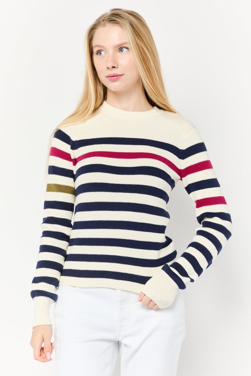 Scotch & Soda Women Crew Neck Long Sleeves Yarn Dye Sweater, Multicolor - Image 1
