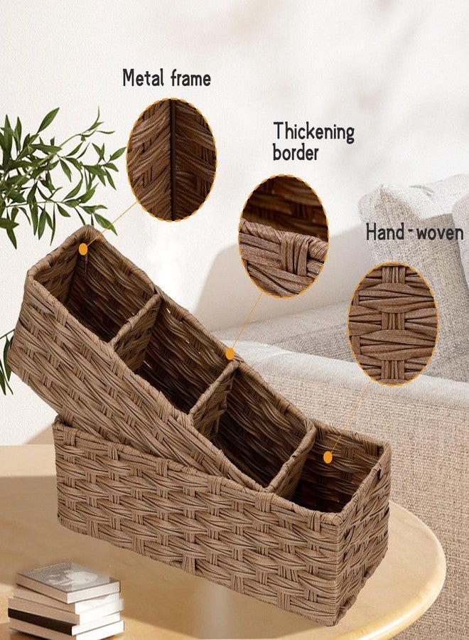 DULLEMELO Small Basket for Bathroom, Wicker Toilet Tank Basket, Bathroom Back of Toilet Organizer, Set of 2 Waterproof Bathroom Baskets for Organizing, Brown - Image 5