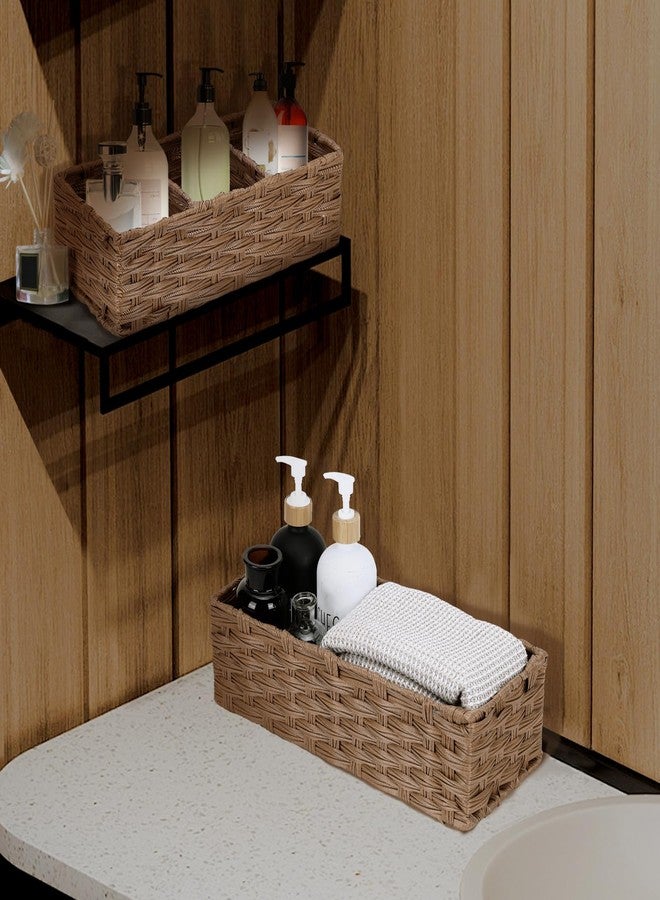 DULLEMELO Small Basket for Bathroom, Wicker Toilet Tank Basket, Bathroom Back of Toilet Organizer, Set of 2 Waterproof Bathroom Baskets for Organizing, Brown - Image 4