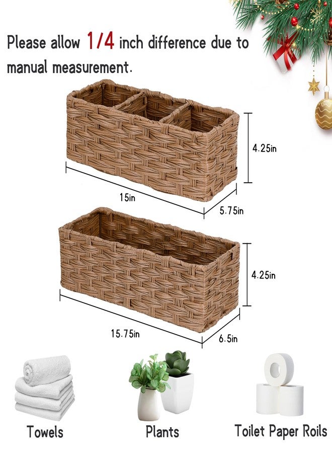 DULLEMELO Small Basket for Bathroom, Wicker Toilet Tank Basket, Bathroom Back of Toilet Organizer, Set of 2 Waterproof Bathroom Baskets for Organizing, Brown - Image 2