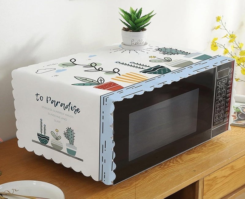 DARSHANAM WORLD Microwave Oven Cover, Waterproof Modern Design Kitchen Oven Cover Attractive Decorative Dust Proof Appliance Oven Top Cover (100 X 35 Cm) (Plant Paradise Design), Multicolor - Image 1