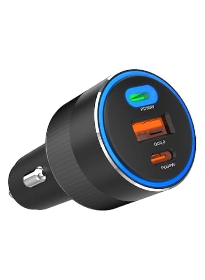 erorex 84W USB C Fast Car Charger, 3-Ports Cigarette Lighter USB Charger PD 30W + 30W & QC 3.0 Fast Car Adapter Compatible with iPhone, iPad, Tablet & Android, Car Fast Charger Power Adaptor  - Image 1