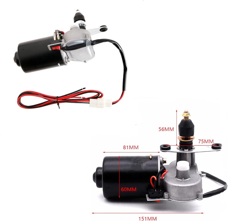 Qarmar 12V Electric UTV Windshield Wiper Motor Kit Fits Polaris Ranger RZR Kawasaki Honda Pioneer Golf Cart Agriculture Vehicle,110 Degree Swing + Wipers (Multi Sizes) - Image 5