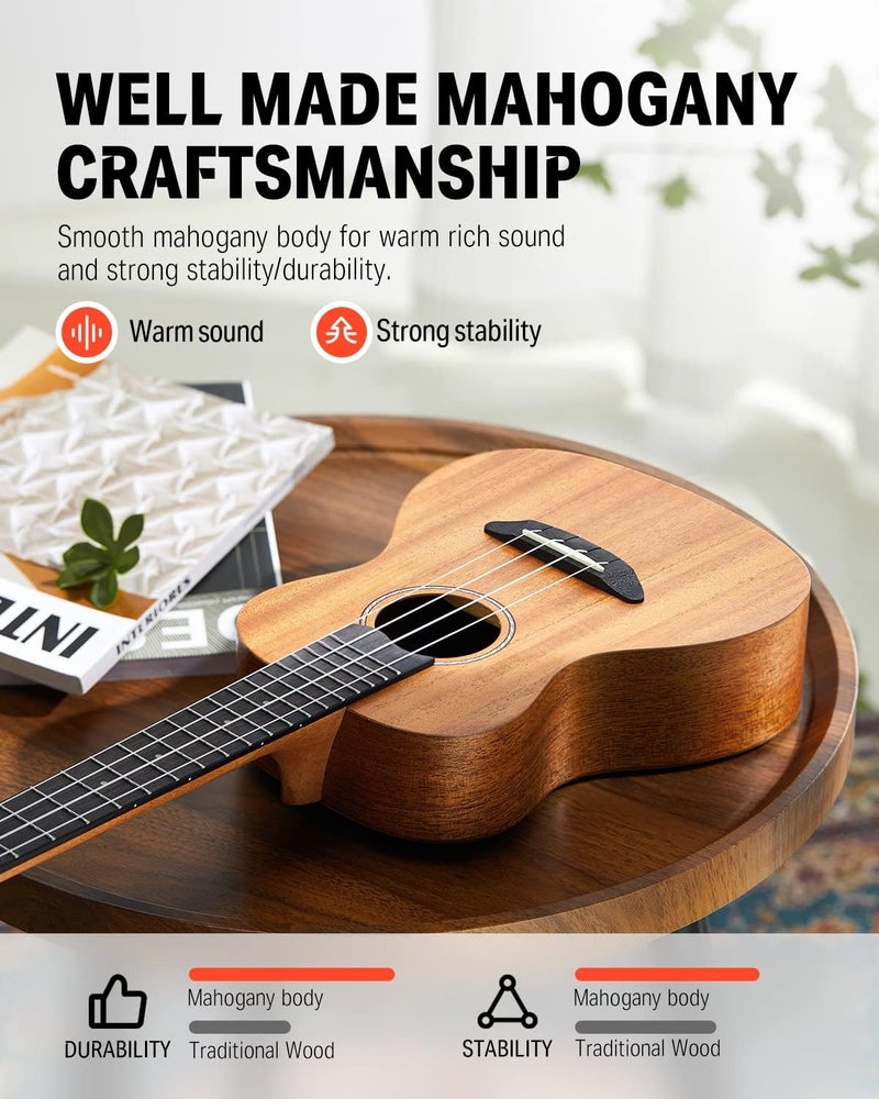 Donner Soprano Ukulele Mahogany 21 inch Ukelele Beginner Kit Online Lesson Gig Bag Strap Nylon String Tuner Picks Cloth DUS-1 Ukalalee Set Christmas Gift - Image 4