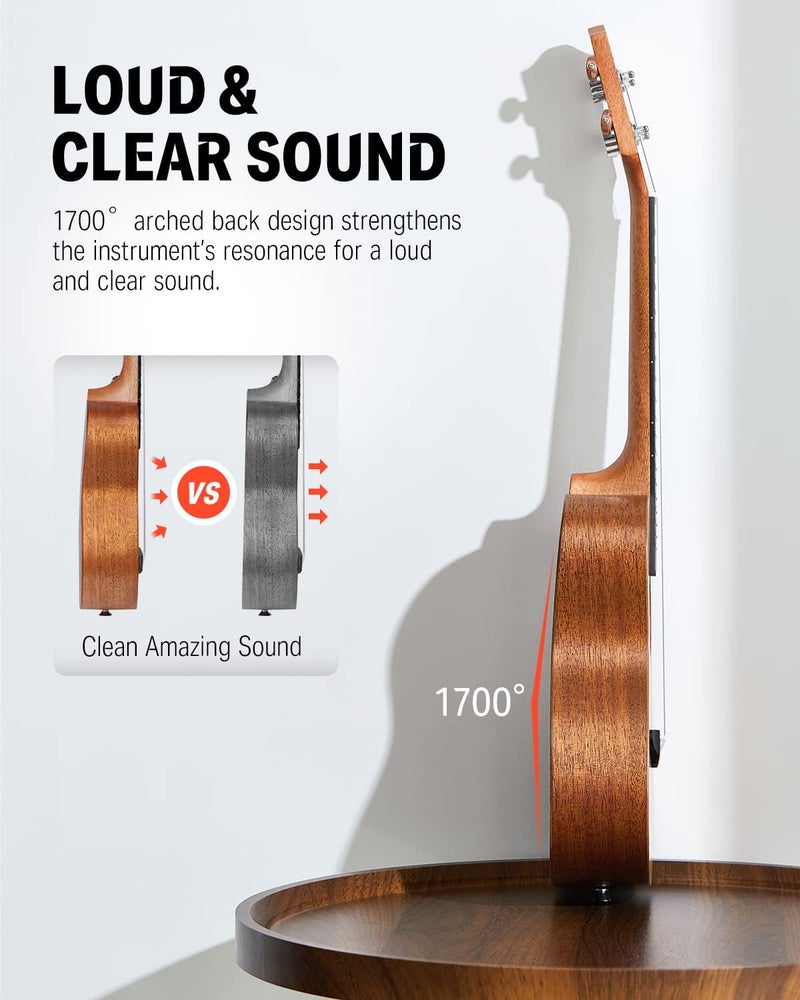 Donner Soprano Ukulele Mahogany 21 inch Ukelele Beginner Kit Online Lesson Gig Bag Strap Nylon String Tuner Picks Cloth DUS-1 Ukalalee Set Christmas Gift - Image 2