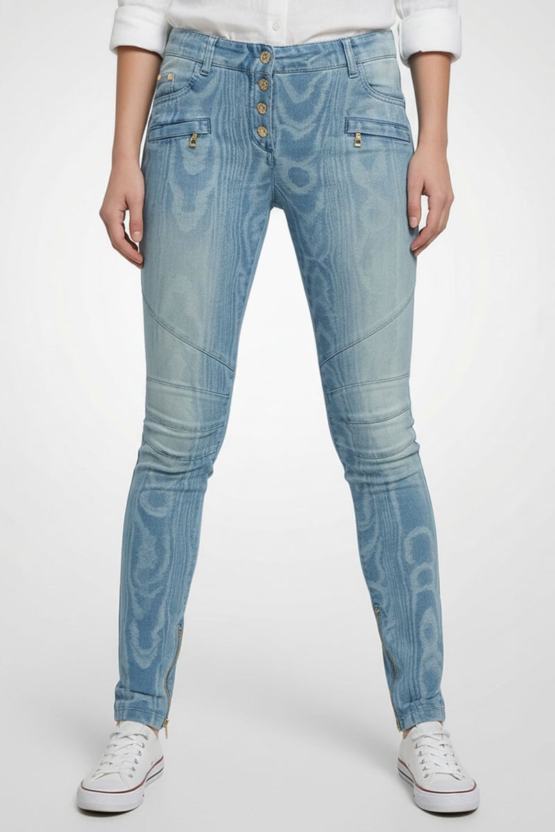 BALMAIN Women Slim Fit Straight Leg Denim Jeans, Blue - Image 1