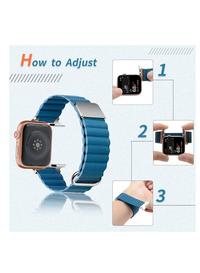 MOCOM Magnetic Leather Loop Strap Watch Band for Apple Watch Ultra 49mm Series 8 45mm 44mm 42mm Leather Magnet Ultra Band Strap – Red  - Image 2