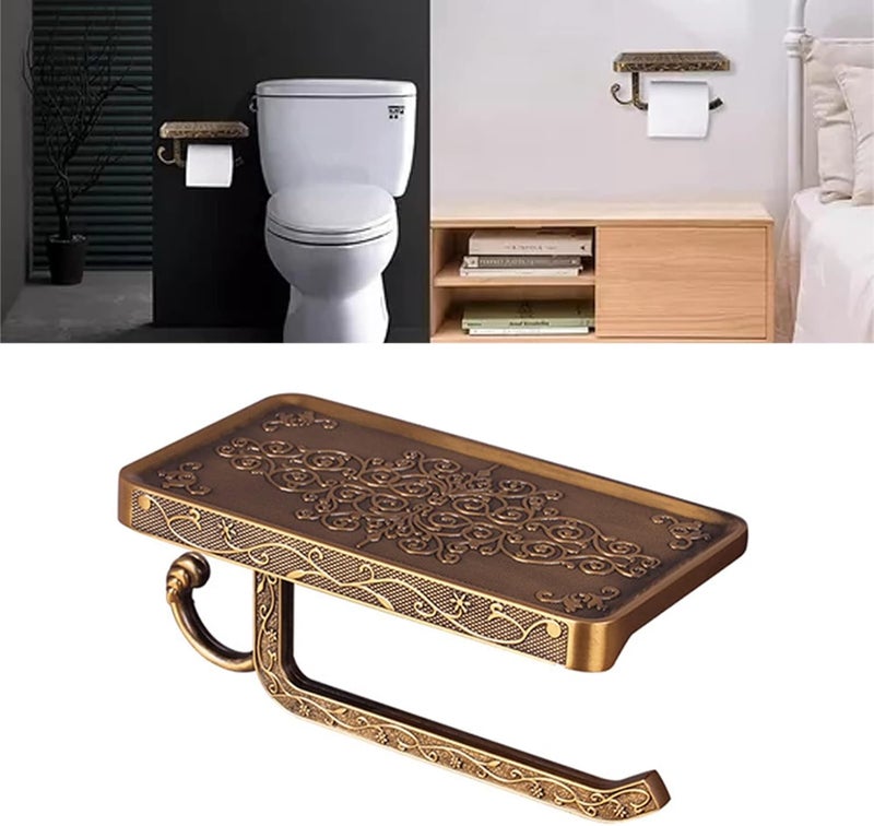 Aluminum Paper Roll Rack, Vintage Toilet Paper Towel Holder with Multifunctional Hook and Open Shaft Design, for Bathroom Hotel (Gold) - Image 5