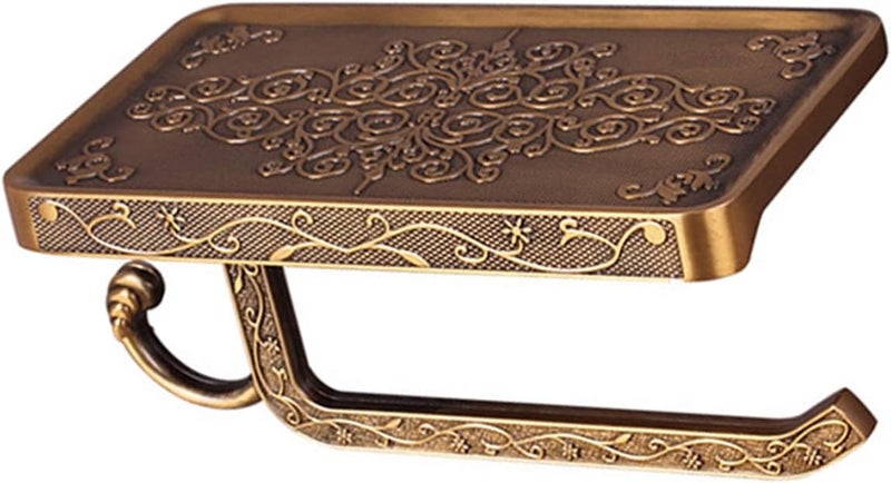 Aluminum Paper Roll Rack, Vintage Toilet Paper Towel Holder with Multifunctional Hook and Open Shaft Design, for Bathroom Hotel (Gold) - Image 1