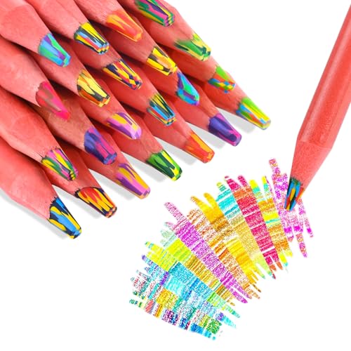 TINNIVI 12 Colors Rainbow Pencils for Kids 12 Pieces Rainbow Colored Pencil Art Presents for Adult Red Wooden Multi Colored Pencils Bulk Cool Supplies for Coloring Drawing Sketching Presharpened - Image 1