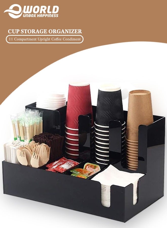 Eworld Versatile 11-Compartment Acrylic Free-Standing Upright Coffee Condiment and Cup Storage Organizer for Paper Cups, Napkins & Tableware, Ideal for Office, Home, Lounge & Restaurant Use - Image 1