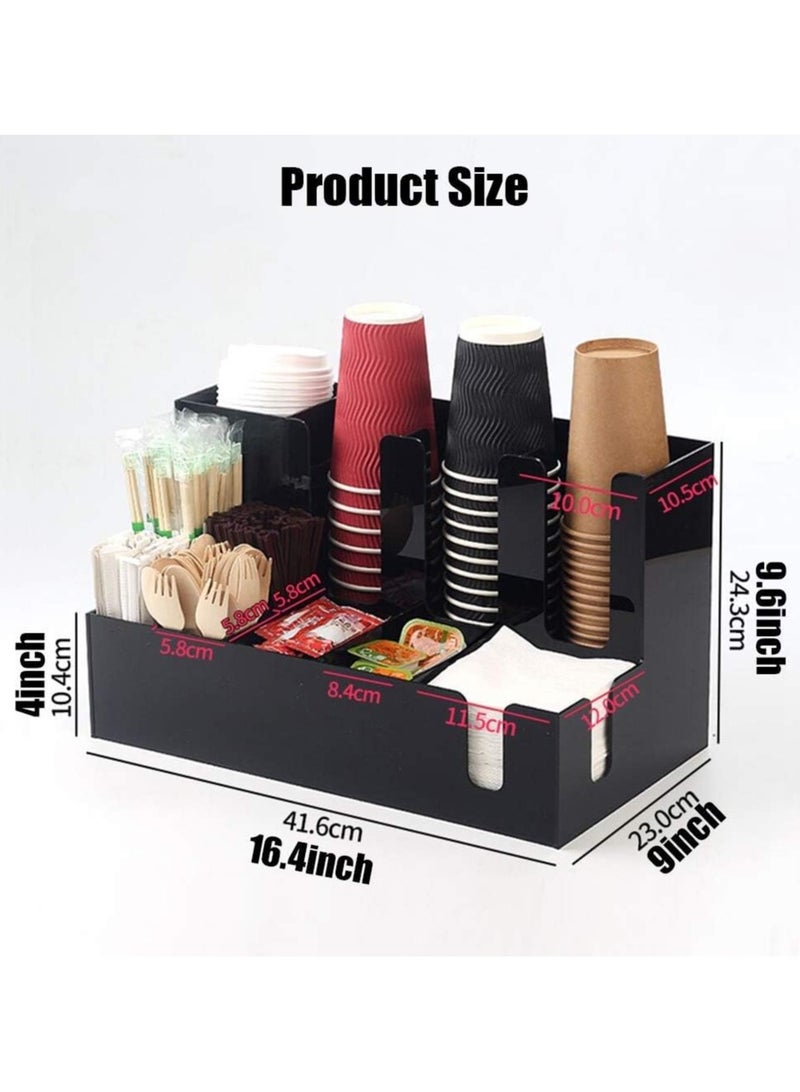 Eworld Versatile 11-Compartment Acrylic Free-Standing Upright Coffee Condiment and Cup Storage Organizer for Paper Cups, Napkins & Tableware, Ideal for Office, Home, Lounge & Restaurant Use - Image 2