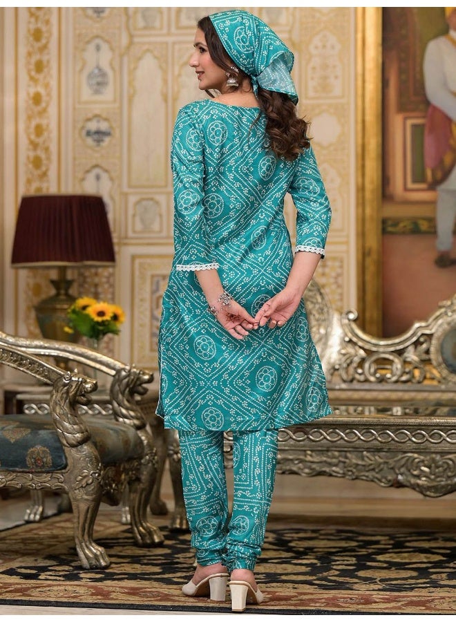 AKS AKS Women Bandhani Printed Regular Kurta with Churidar  - Image 4