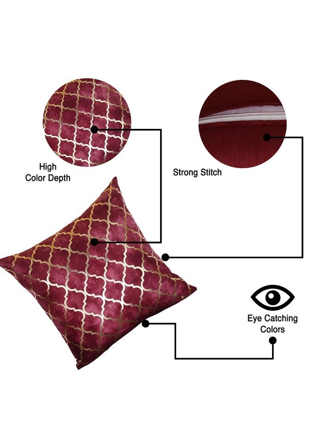 Homerz Homerz Set of 5 Velvet scorpip HD Foil Print Cushion Cover, 16 x 16 inch, Royal Look with Definite Finish (Maroon)  - Image 4