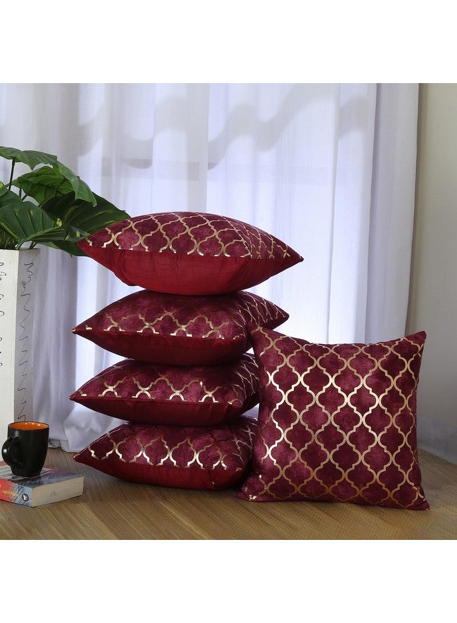 Homerz Homerz Set of 5 Velvet scorpip HD Foil Print Cushion Cover, 16 x 16 inch, Royal Look with Definite Finish (Maroon)  - Image 1