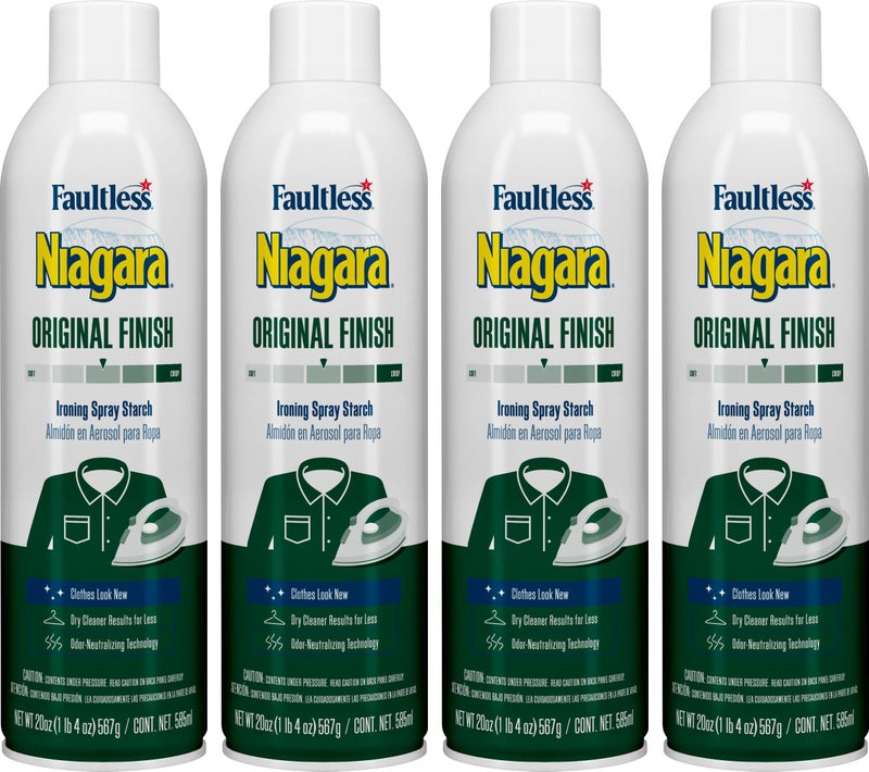 Niagara Original Hold Spray Starch for Clothes Wrinkle Remover Ironing Aid with Fresh Scent Crisp Finish No Flaking or Clogging 20 oz Cans Pack of 4