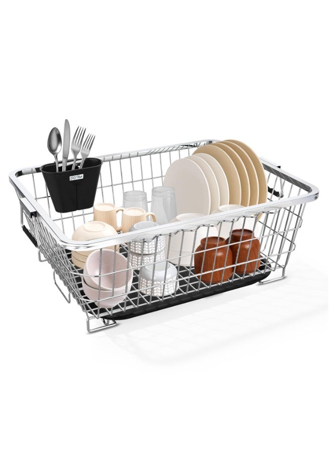 Plantex Stainless Steel Dish Drying Rack/Utensil Drying Rack for Kitchen/Dish Rack with Drainer Tray/Vessel Drainer Basket for Utensils/Bartan Basket Stand (Size- 58.5x44.5x23.5 CM - Chrome Finish) - Image 1