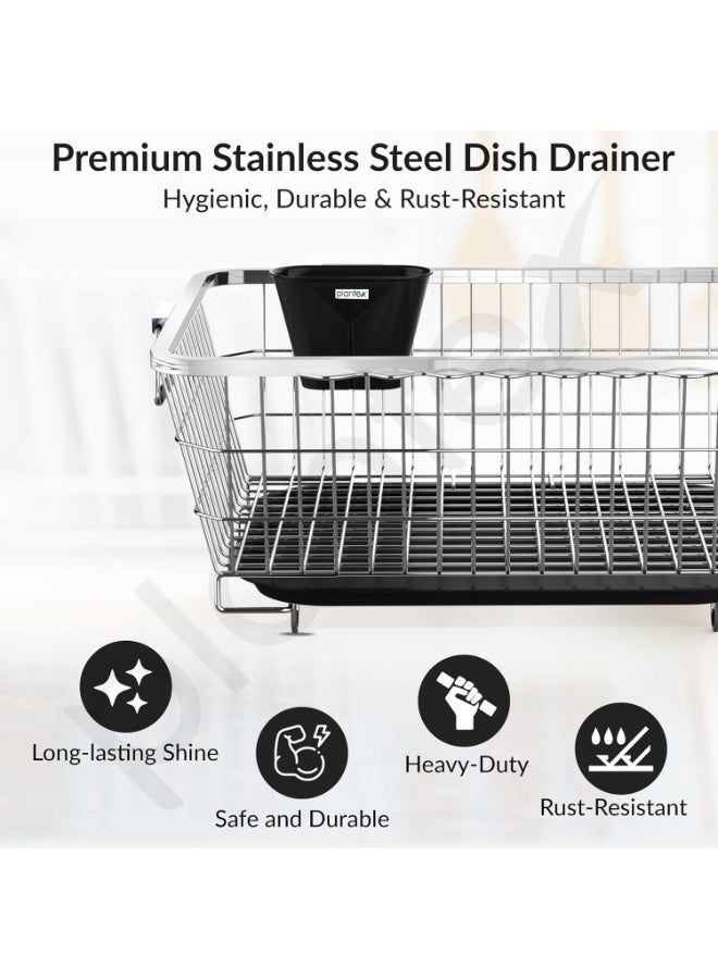 Plantex Stainless Steel Dish Drying Rack/Utensil Drying Rack for Kitchen/Dish Rack with Drainer Tray/Vessel Drainer Basket for Utensils/Bartan Basket Stand (Size- 58.5x44.5x23.5 CM - Chrome Finish) - Image 3