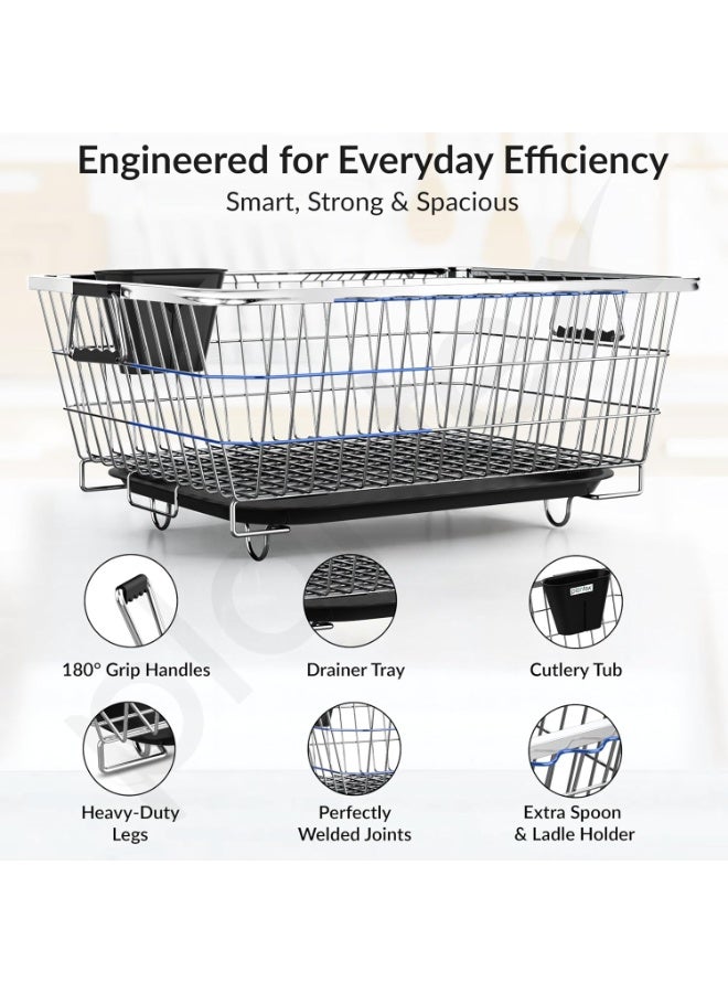 Plantex Stainless Steel Dish Drying Rack/Utensil Drying Rack for Kitchen/Dish Rack with Drainer Tray/Vessel Drainer Basket for Utensils/Bartan Basket Stand (Size- 58.5x44.5x23.5 CM - Chrome Finish) - Image 2