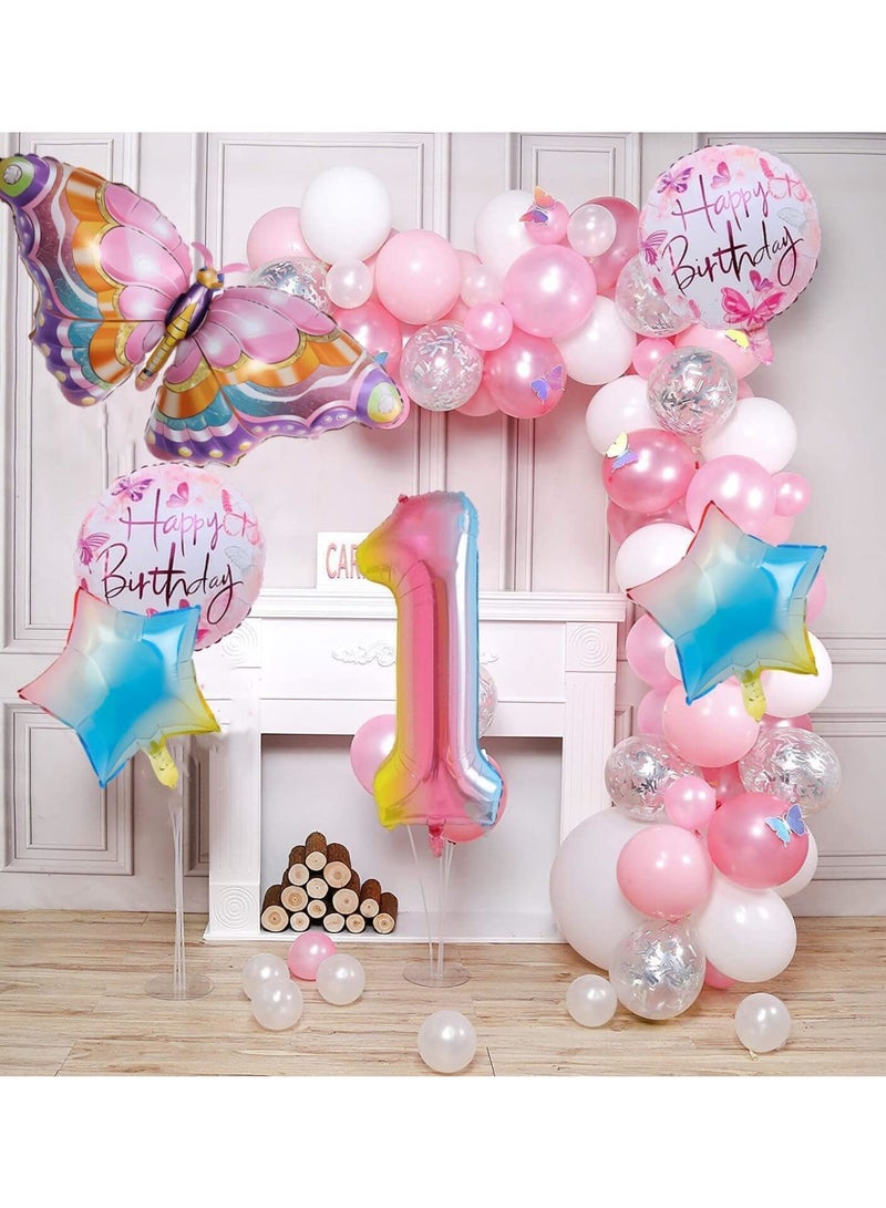 SOLARAE Butterfly Balloon, 6 Pcs Huge Colorful Butterfly Balloons, Number 1 Foil Mylar Balloon Kids Fairy Baby Shower Favor Butterfly Flower Theme Party Supplies Decor - Image 5