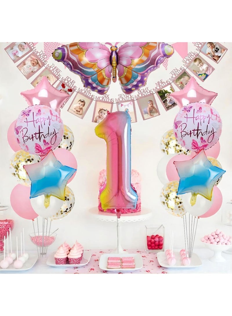 SOLARAE Butterfly Balloon, 6 Pcs Huge Colorful Butterfly Balloons, Number 1 Foil Mylar Balloon Kids Fairy Baby Shower Favor Butterfly Flower Theme Party Supplies Decor - Image 4