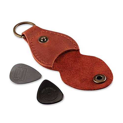 IRIDESCENT Leather Guitar Pick Holder Keychain, Guitar Pick Holder Case Bag, Plectrum Key Fob Cases Bag, Gift for Guitar Players (Cognac) - Image 2