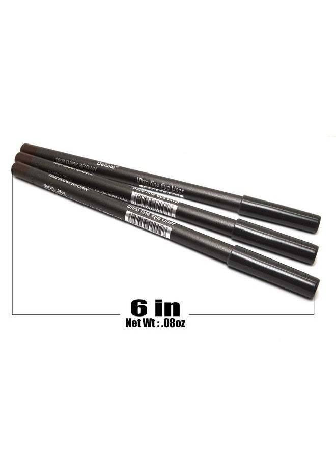 Italia Deluxe - 3 Pcs Of Ultra Fine Eye Liner Pencil Lip Eyeliner Set Pick Color + Free Zipbag (1002 Dark Brown [3Pcs]) - Image 1