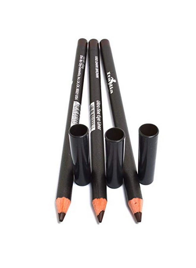 Italia Deluxe - 3 Pcs Of Ultra Fine Eye Liner Pencil Lip Eyeliner Set Pick Color + Free Zipbag (1002 Dark Brown [3Pcs]) - Image 1