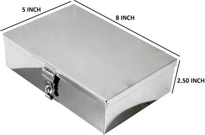 GvanyS™ Stainless Steel Storage Box, Cash Peti, Pooja Peti, Organizer, Vanity Box, Safe Locker 8 Inch (Steel) W-8", H-2.50", L-5" Cash Box - Image 2