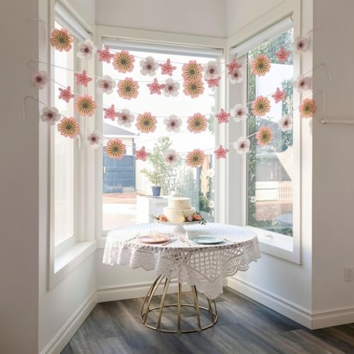 Pinfliers 1st Birthday Decoration Kit, Welcome Baby Home, 6 Months Bday/Kids Room/Naming Ceremony/Backdrop Décor, Pastel Pink,White Party for Girls, Garland/Banner/Bunting, 18 Paper Flowers, 60 inch - Image 5
