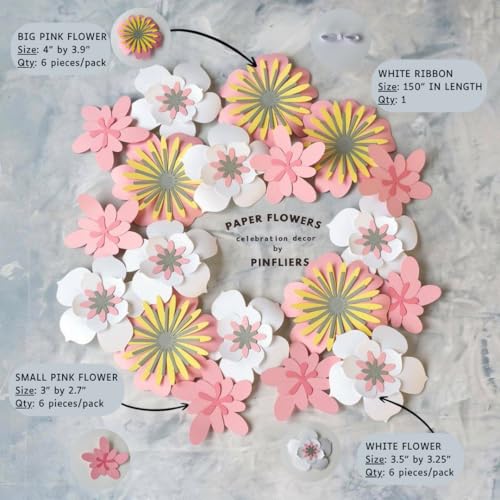 Pinfliers 1st Birthday Decoration Kit, Welcome Baby Home, 6 Months Bday/Kids Room/Naming Ceremony/Backdrop Décor, Pastel Pink,White Party for Girls, Garland/Banner/Bunting, 18 Paper Flowers, 60 inch - Image 4