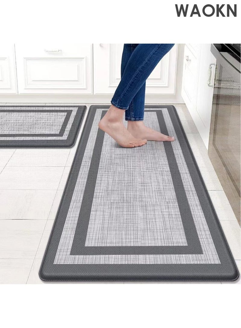 WAOKN 2PCS Kitchen Floor Mats , Cushioned Anti-Fatigue Floor Mat , Oil proof floor mat, washable and dirt resistant floor mat , Ergonomic Comfort Standing Mat for Kitchen , Floor , Office , Sink , Laundry , grey . - Image 1