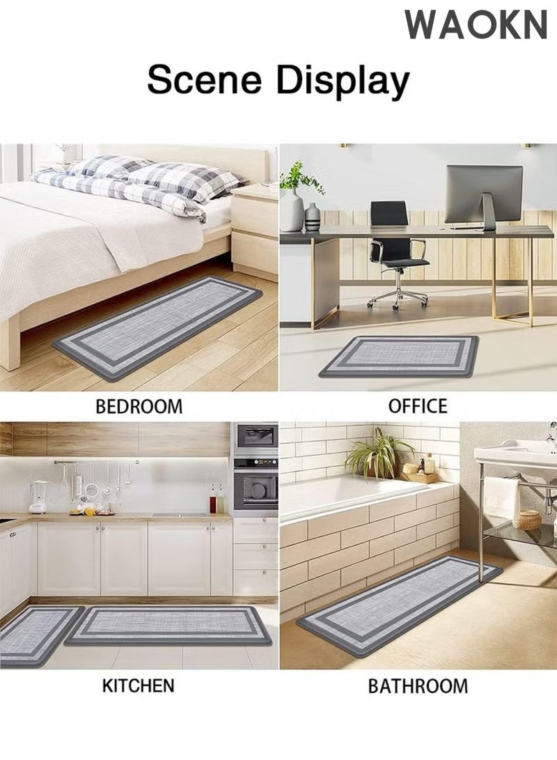 WAOKN 2PCS Kitchen Floor Mats , Cushioned Anti-Fatigue Floor Mat , Oil proof floor mat, washable and dirt resistant floor mat , Ergonomic Comfort Standing Mat for Kitchen , Floor , Office , Sink , Laundry , grey . - Image 2