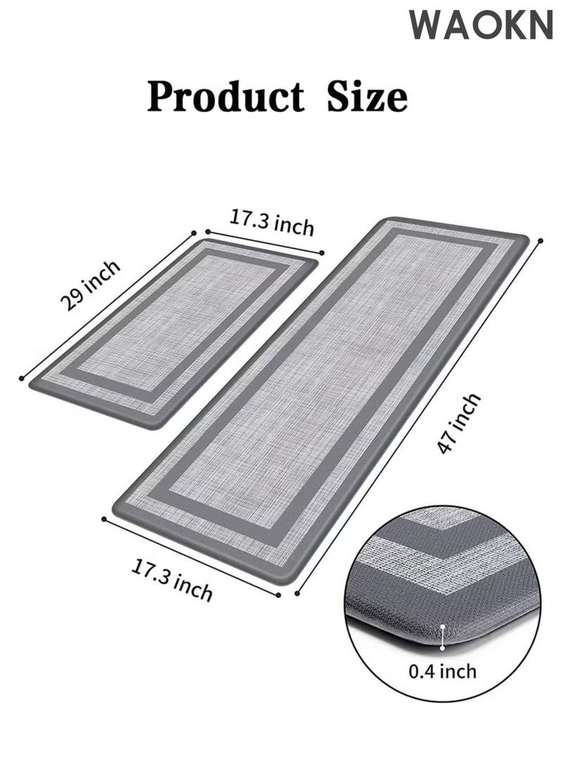 WAOKN 2PCS Kitchen Floor Mats , Cushioned Anti-Fatigue Floor Mat , Oil proof floor mat, washable and dirt resistant floor mat , Ergonomic Comfort Standing Mat for Kitchen , Floor , Office , Sink , Laundry , grey . - Image 4