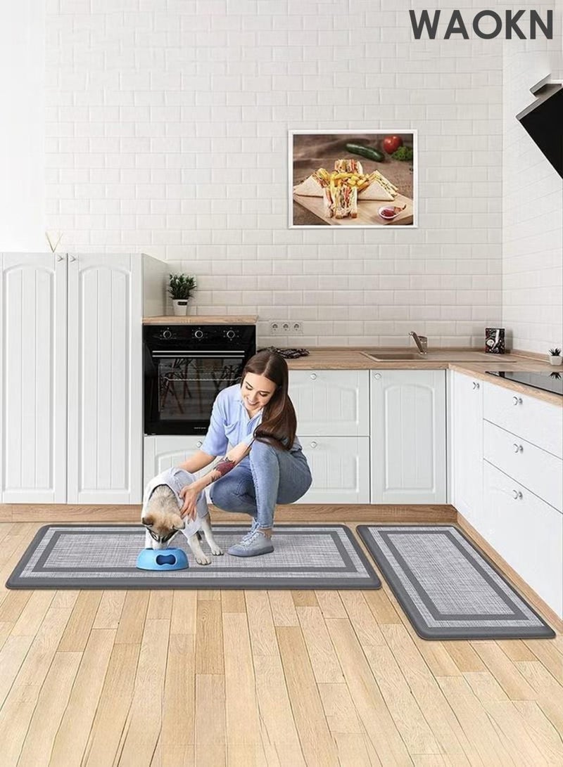 WAOKN 2PCS Kitchen Floor Mats , Cushioned Anti-Fatigue Floor Mat , Oil proof floor mat, washable and dirt resistant floor mat , Ergonomic Comfort Standing Mat for Kitchen , Floor , Office , Sink , Laundry , grey . - Image 3