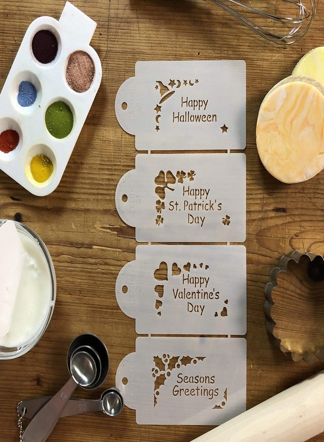 Designer Stencils Holiday Corners Cookie Stencils, (Happy Valentine's Day, Happy Halloween, Happy St Patrick' Day, Seasons Greetings), Beige/semi-transparent - Image 3