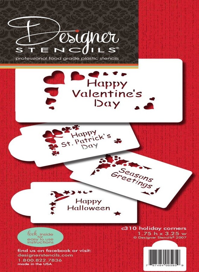 Designer Stencils Holiday Corners Cookie Stencils, (Happy Valentine's Day, Happy Halloween, Happy St Patrick' Day, Seasons Greetings), Beige/semi-transparent - Image 2